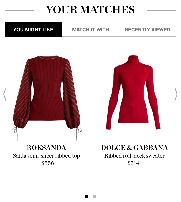 Matchesfashion "You Might Like" Product Suggestions